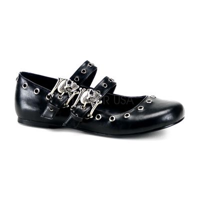 DAISY 03 Ballet Flat Double Strap MJ W Skull Buckle Eyelet Detailing