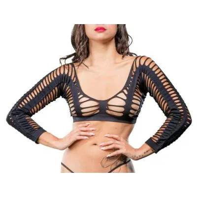 All Over Sraps Mesh Crotchless Leggings One Size Black