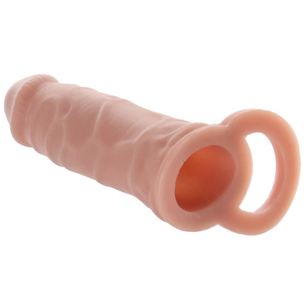 Size Up Silicone 1 Inch Realistic Penis Extender With Ball Loop - Caramel