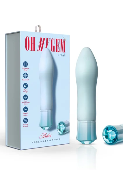 Oh My Gem Ardor Rechargeable Waterproof Silicone Warming Vibrator By Blush - Aquamarine