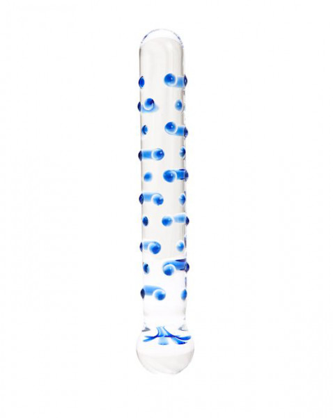 Dots The Spots Glass Dildo - Blue - One Size