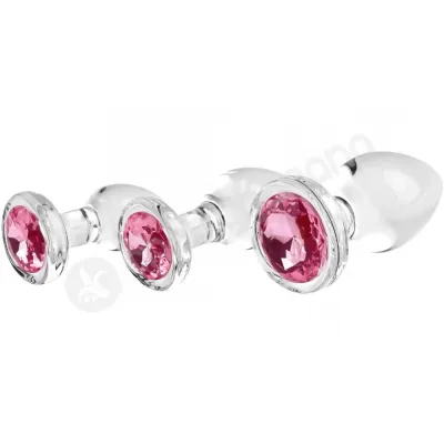 Adam Eve Pink Gem Glass Butt Plug 3 Piece Set