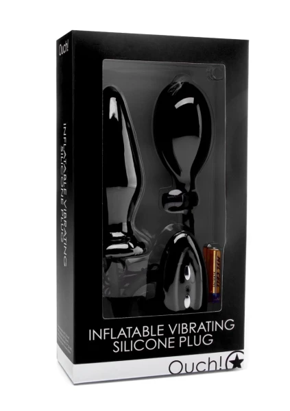 Inflatable Vibrating Silicone Plug - Black
