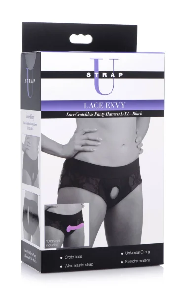 Lace Envy Black Crotchless Panty Harness - L-xl