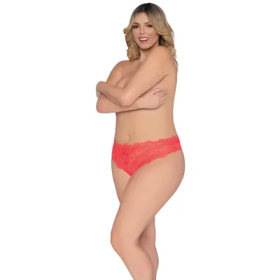 Lace Tanga Open Crotch Panty 2x Coral