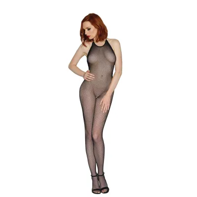 Seamless Fishnet Open Crotch One Size Black
