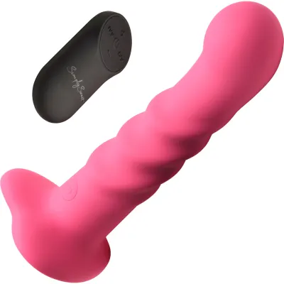 Simply Sweet 21X Vibrating Ribbed Rechargeable Silicone G Spot Vibrator With Remote Pink