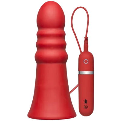 Kink Vibrating Silicone Butt Plug Ridged 8 inch Red