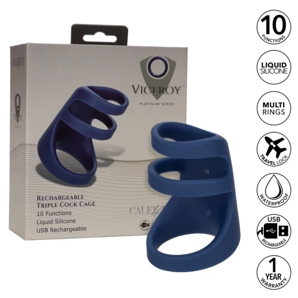 Viceroy Platinum Series Silicone Rechargeable Triple Cock Cage Vibrating Cock Ring By CalExotics