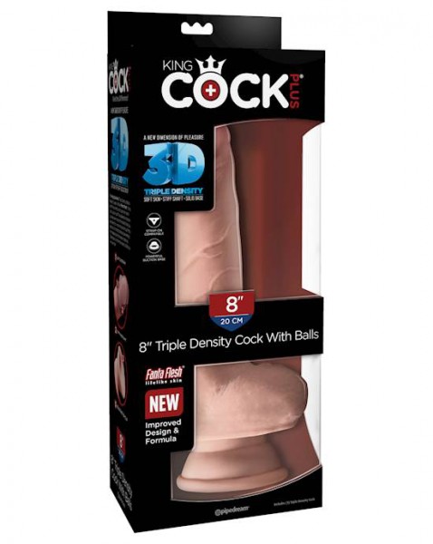 King Cock Plus 8 Inch Triple Density Fat Cock With Balls - Flesh