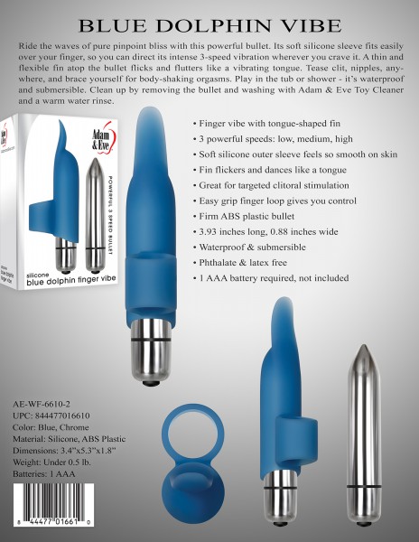 Adam & Eve Silicone Blue Dolphin Finger Vibe