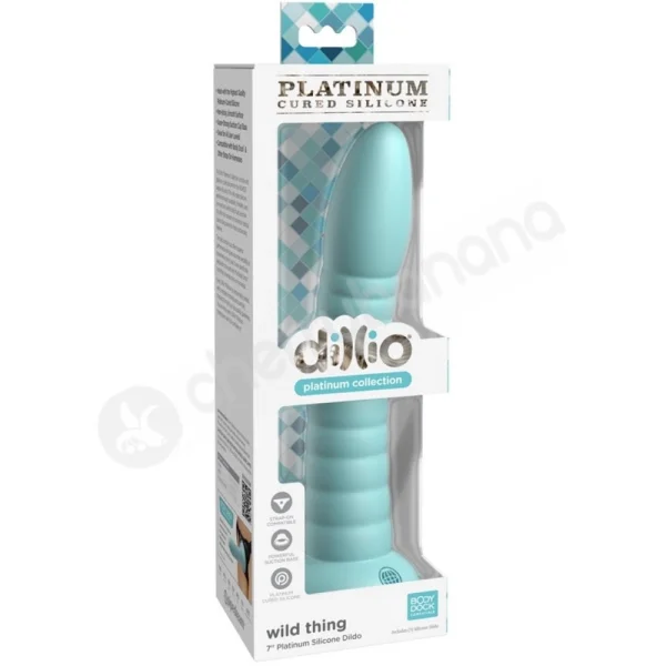 Dillio Platinum Wild Thing 7" Teal Silicone Dildo With Suction Cup Body Dock Compatible Base