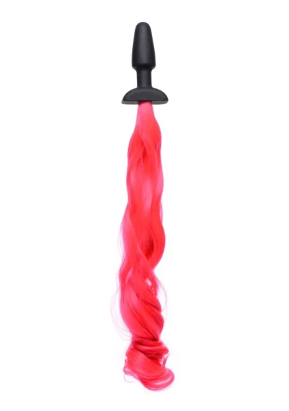 Tailz Black Silicone Anal Plug With Hot Pink Pony Faux Fur Tail