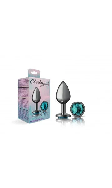 Cheeky Charms Gunmetal Grey Butt Plug with Teal Gem