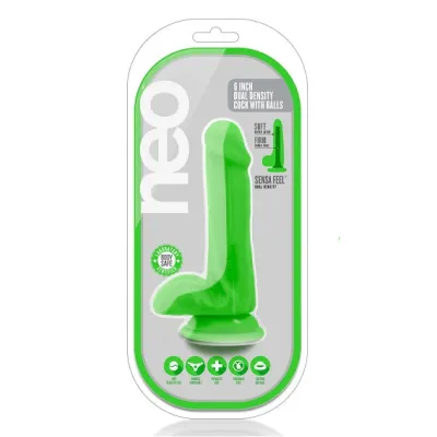 Blush Neo Neon Green 6 Inch Dual Density Cock With Balls