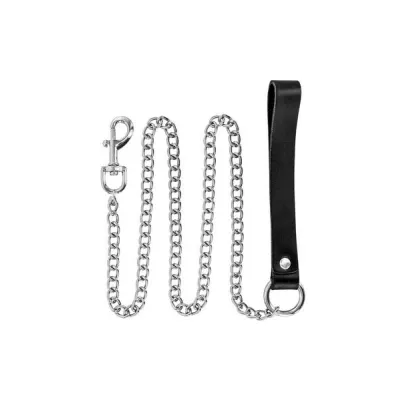 Fetish Tentation Premium Metal Leash with Leather Handle