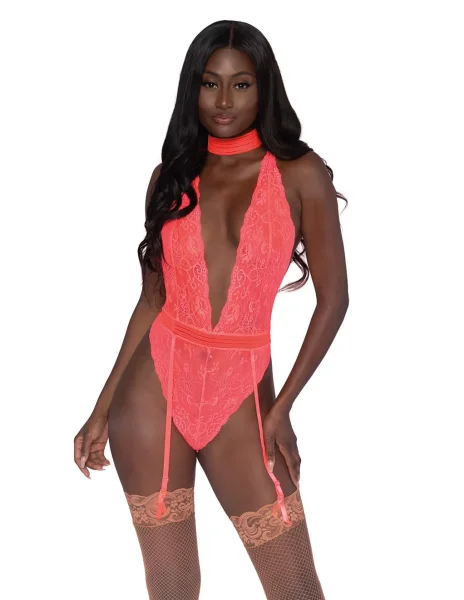 Dreamgirl Scalloped Lace Gartered Teddy