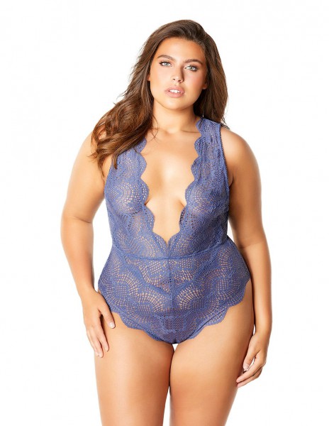 Oh La La Cheri Striped Lace Plunge Teddy