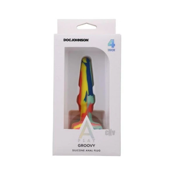 A-play Groovy Silicone Anal Plug 4 In. Multi-colored, Yellow