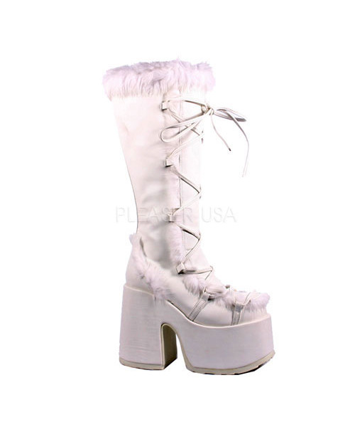 CAMEL-311 - 5" Knee GoGo Wht Pu Rabbit Fur Trimmed Knee BT