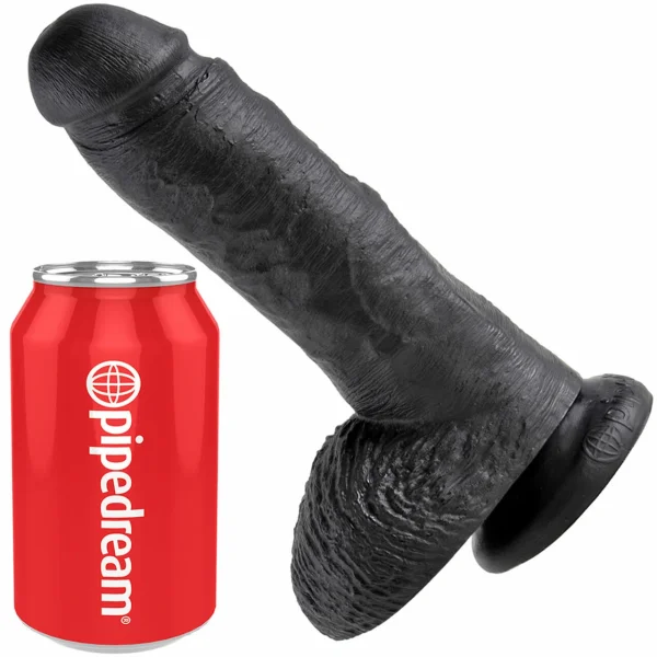 King Cock 8" Suction Cup Dildo With Balls - Black