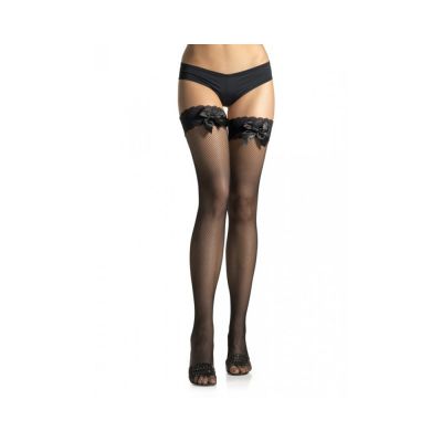 Lace Top Lycra Fishnet Thigh High W bow O s Black