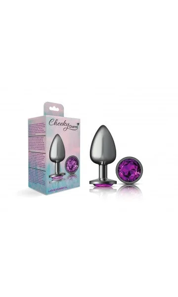 Cheeky Charms Gunmetal Grey Butt Plug with Purple Gem