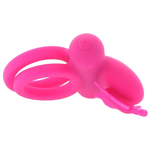 Silicone Rechargeable Dual Butterfly Couples Vibrating Cock Ring By CalExotics - Pink