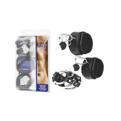 Locking Ball Stretcher Cock Ring And Three ring Cock Cage Black
