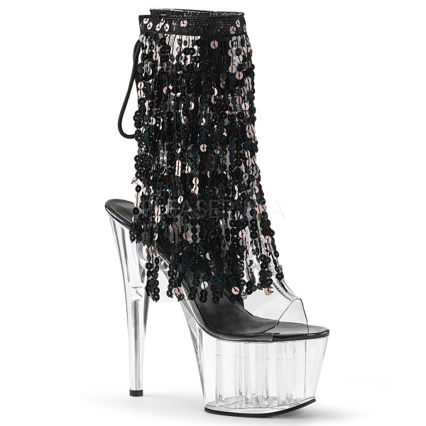 7 inches Heel, 2 3/4 inches PF Sequins Fringe Ankle Boot, Side Zip