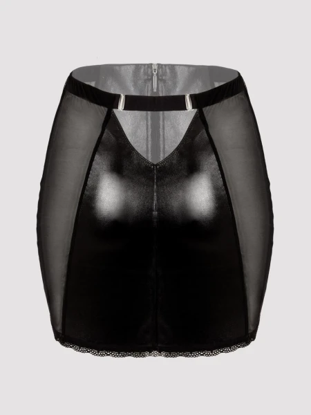 Lovehoney Plus Size Fierce Wet Look and Lace Zip-Up Skirt