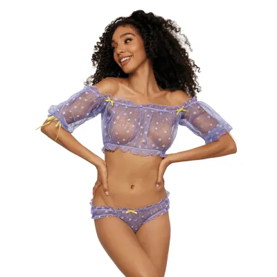 Dreamgirl Flocked Daisy Off The Shoulder Set