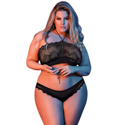 Halter Bandeaux Panty Set Black Queen Size Romantic Lingerie