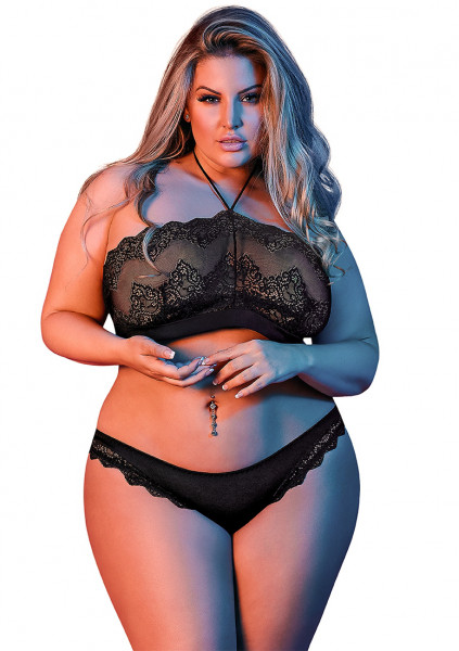 Halter Bandeaux & Panty Set - Black - Queen Size - Romantic Lingerie