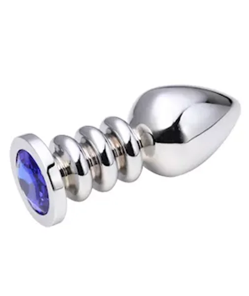 Ridged  Butt Plug - Silver - 100mm — image 2 of 2