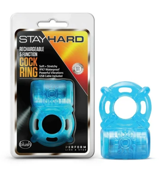 Stay Hard - Rechargeable 5 Function Cock Ring - Blue — image 12 of 16