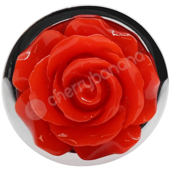 Hidden Treasures Silver & Red Rose 2.9" Butt Plug