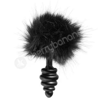 Tailz Black Fluffy Bunny Tail Metal 5 Anal Plug