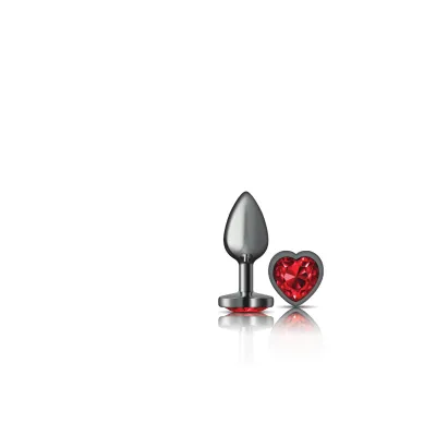 Cheeky Charms Gunmetal Metal Butt Plug Heart Dark Red Small