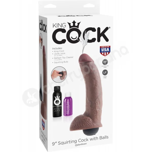 King Cock Brown 9'' Squirting Cock With Balls
