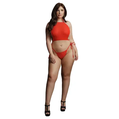 Le Desir Festive Rhinestone Red Top And Thong