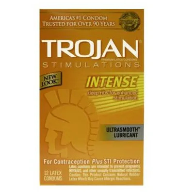 Trojan Condom Stimulations Intense Ribbed Lubricated 12 Pack