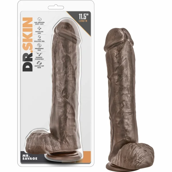 Dr. Skin Mr. Savage Realistic Dildo With Balls & Suction Cup by Blush - Chocolate