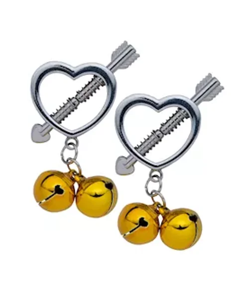 Kink Range Heart Nipple Clamps With Bells - Silver — image 2 of 2