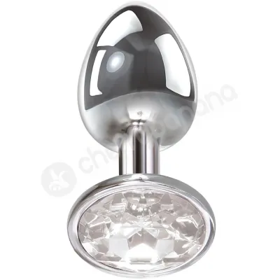 Adam Eve Small Clear Gem Metal Anal Plug With Velvet Drawstring Bag