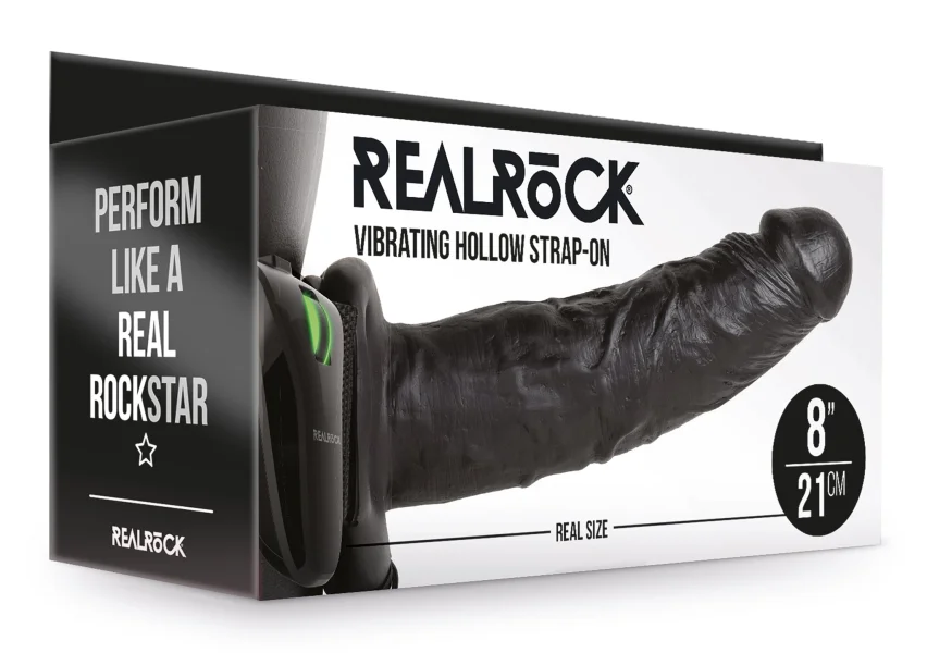 Vibrating Hollow Strap-on No Balls 8 Inch - Black