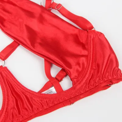 Bondara Flirt Expose Red Satin Bow Open Cup Bra Thong