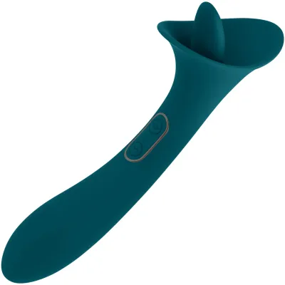 Playboy Pleasure True Indulgence Rechargeable Silicone Double Ended Tongue Stroking Vibrator Teal