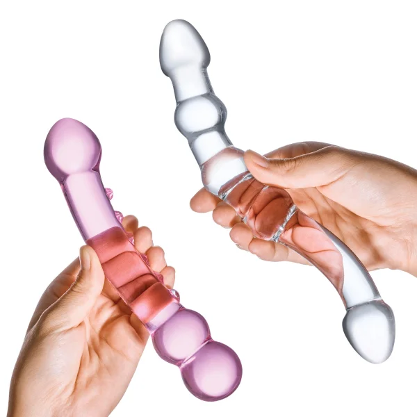 2 Pc Double Pleasure Glass Dildo Set - Pink/clear