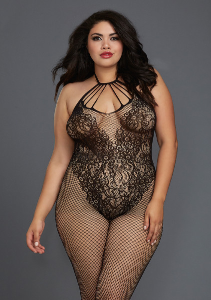 Queen Size Fishnet Bodystocking - Black - Erotic Female Underwear
